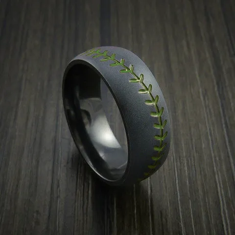 Black Zirconium Baseball Men's Ring with Bead Blast Finish