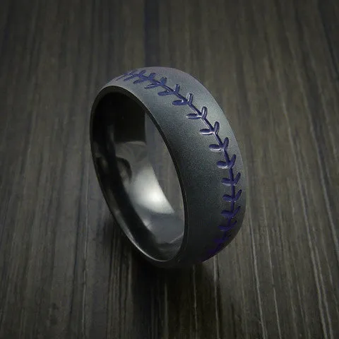 Black Zirconium Baseball Men's Ring with Bead Blast Finish