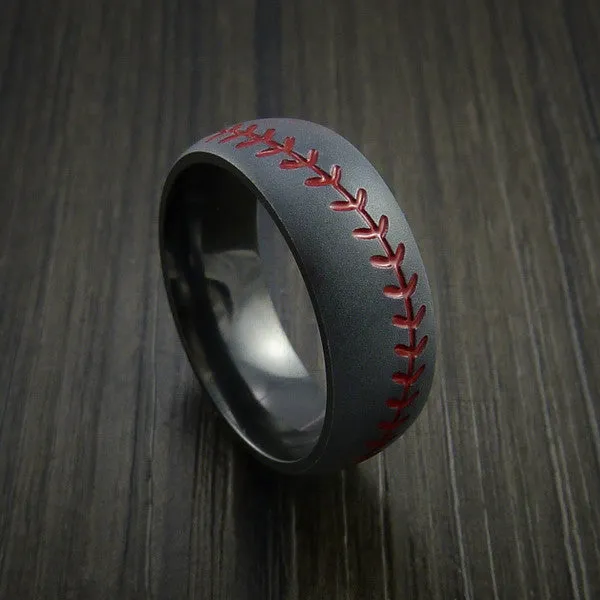 Black Zirconium Baseball Men's Ring with Bead Blast Finish