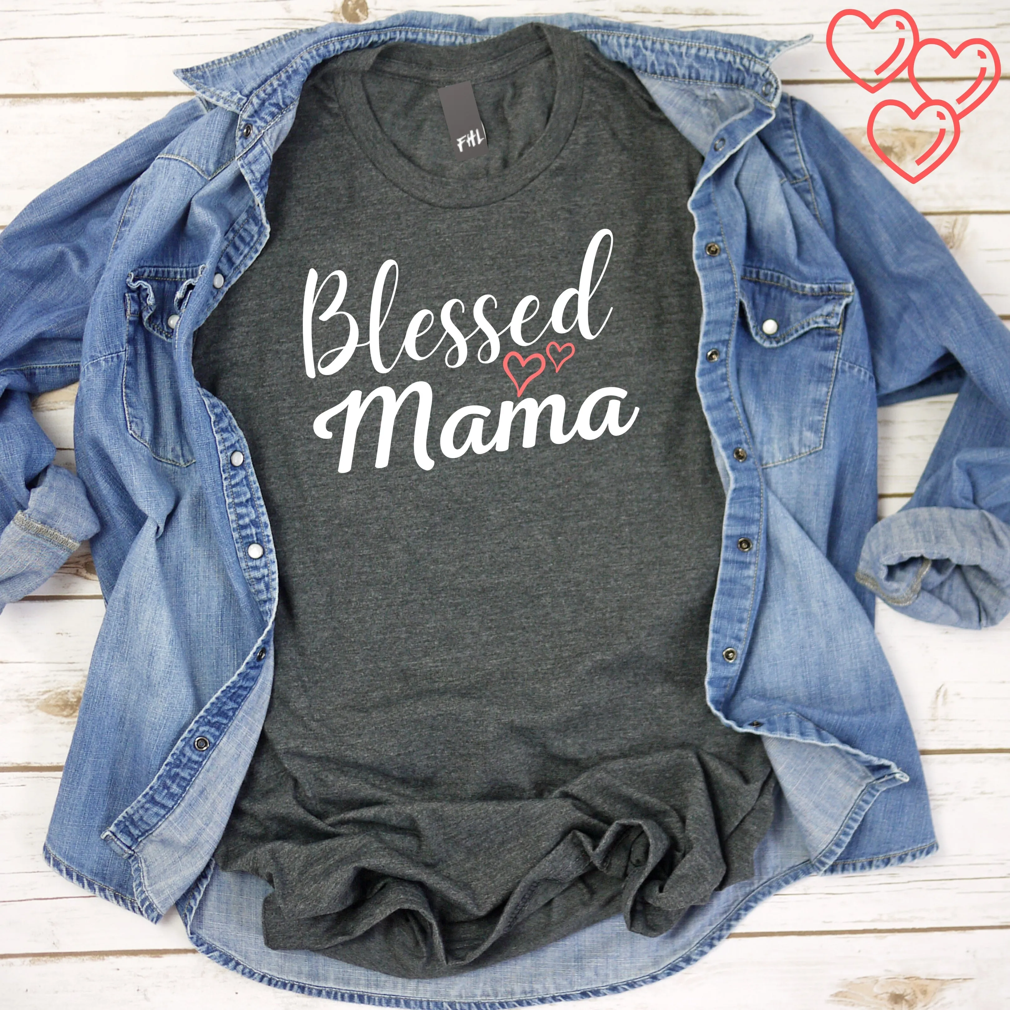 Blessed Mama Hearts T-Shirt - Dark Colors