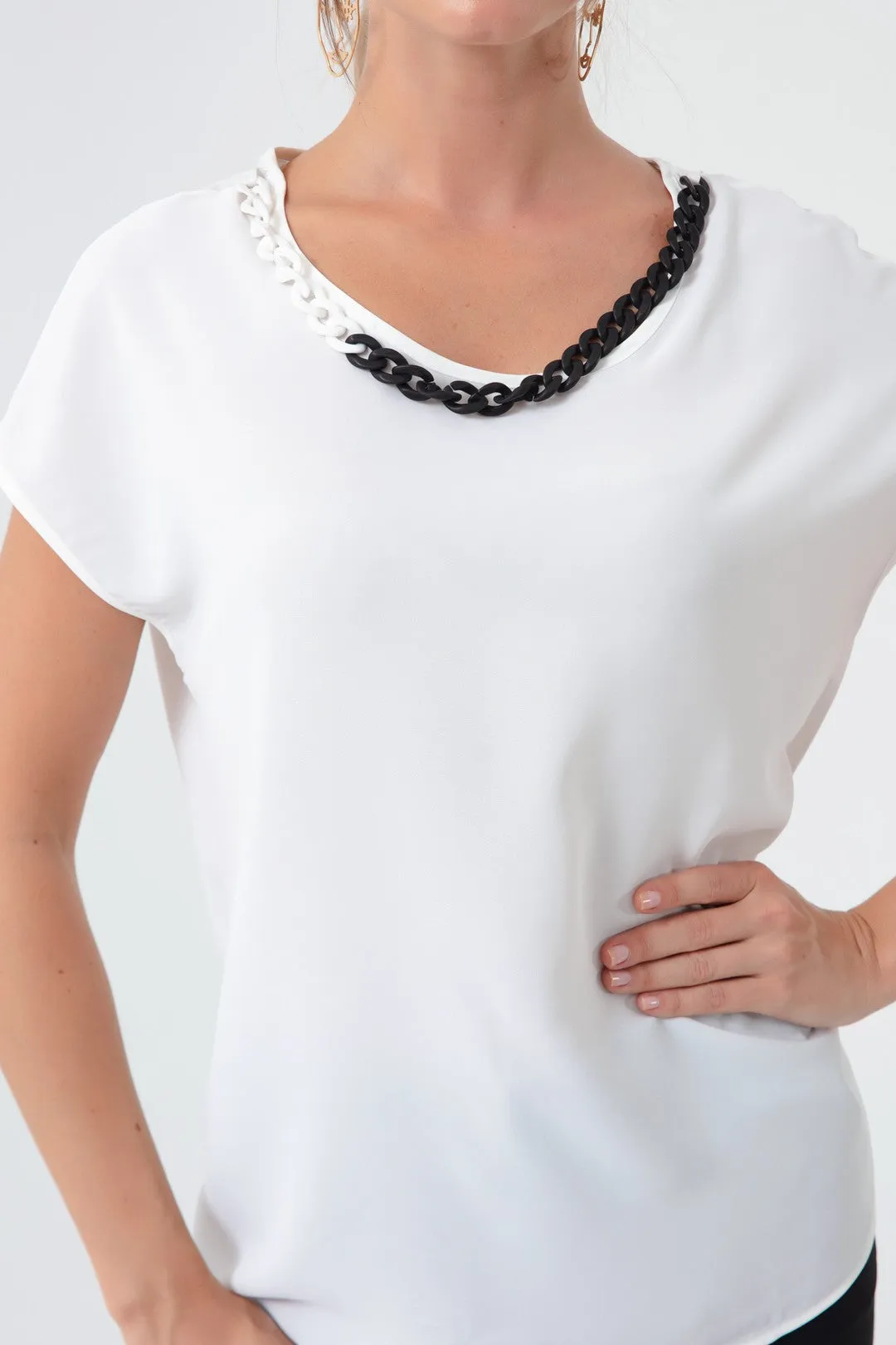 Blouse With Women'S Necklace