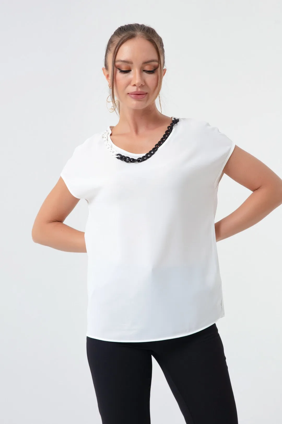 Blouse With Women'S Necklace