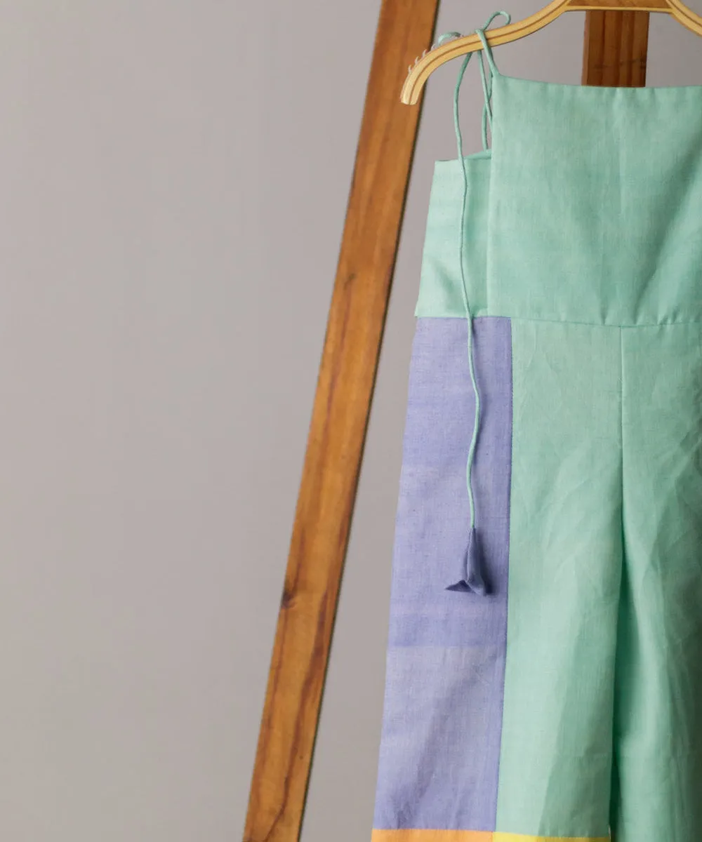 Blue green cotton asymmetric sleeveless dress