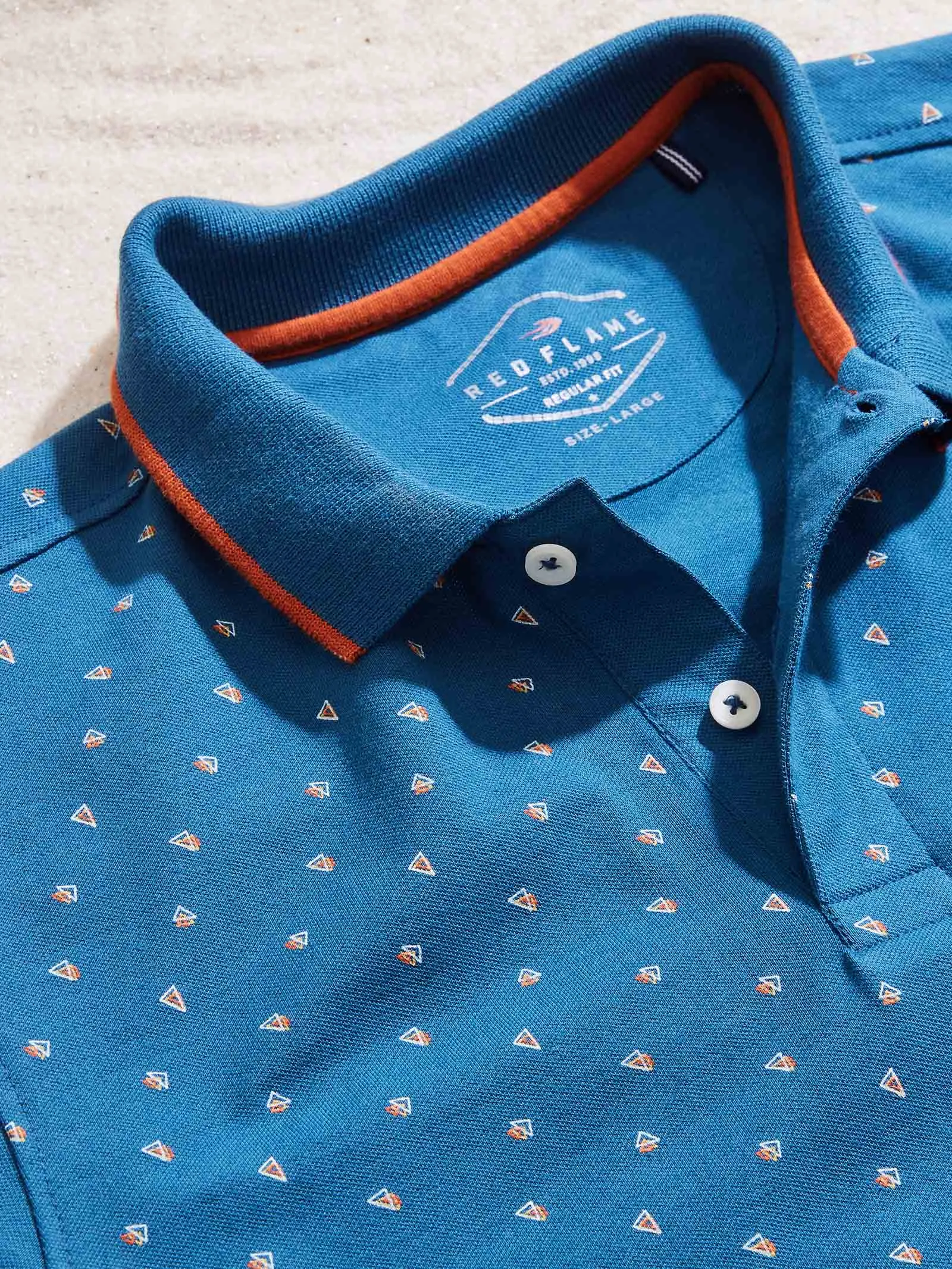 Blue Printed Stretch Polo T-Shirt