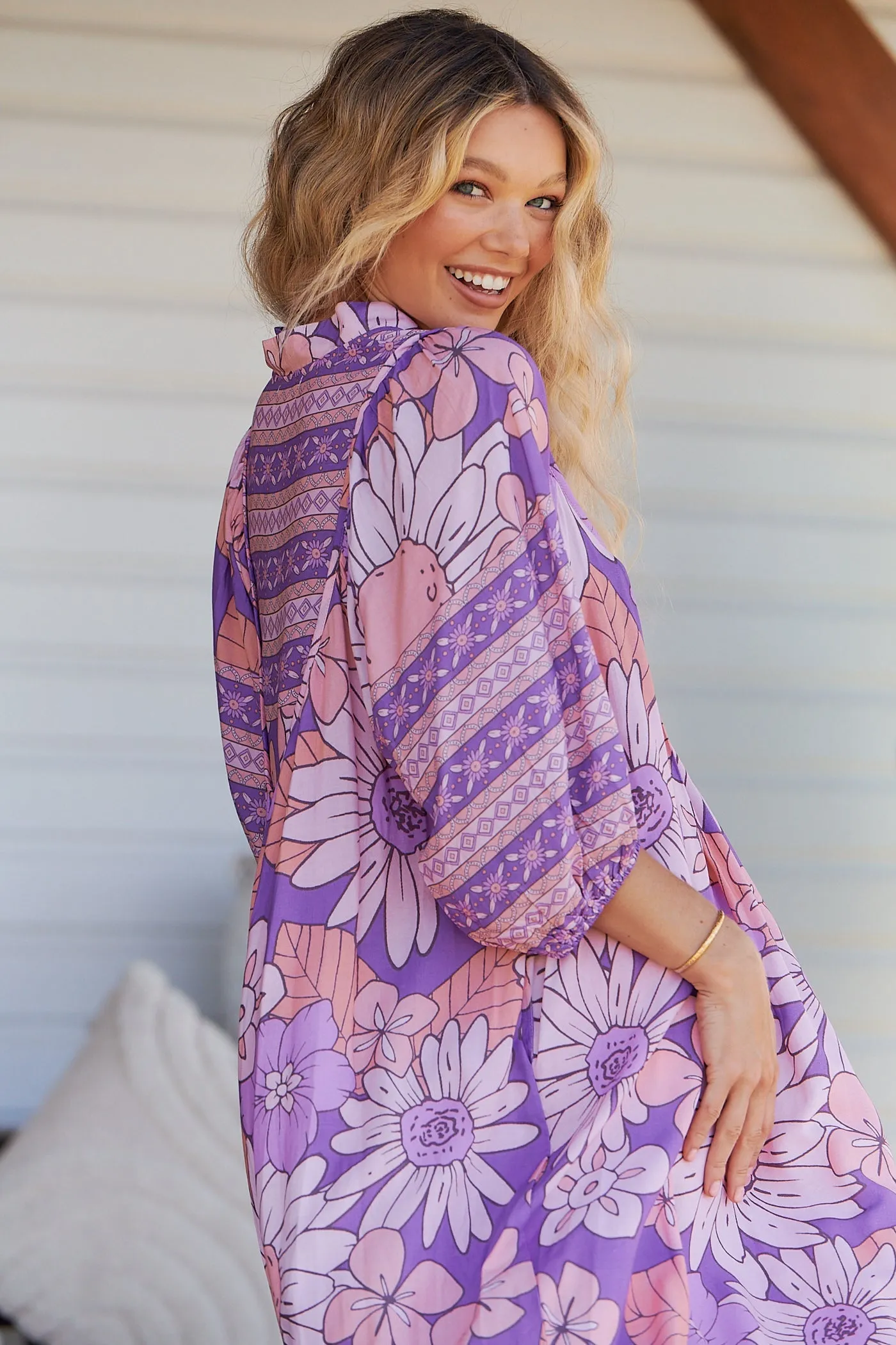 Boheme Midi Dress Purple Rain Print