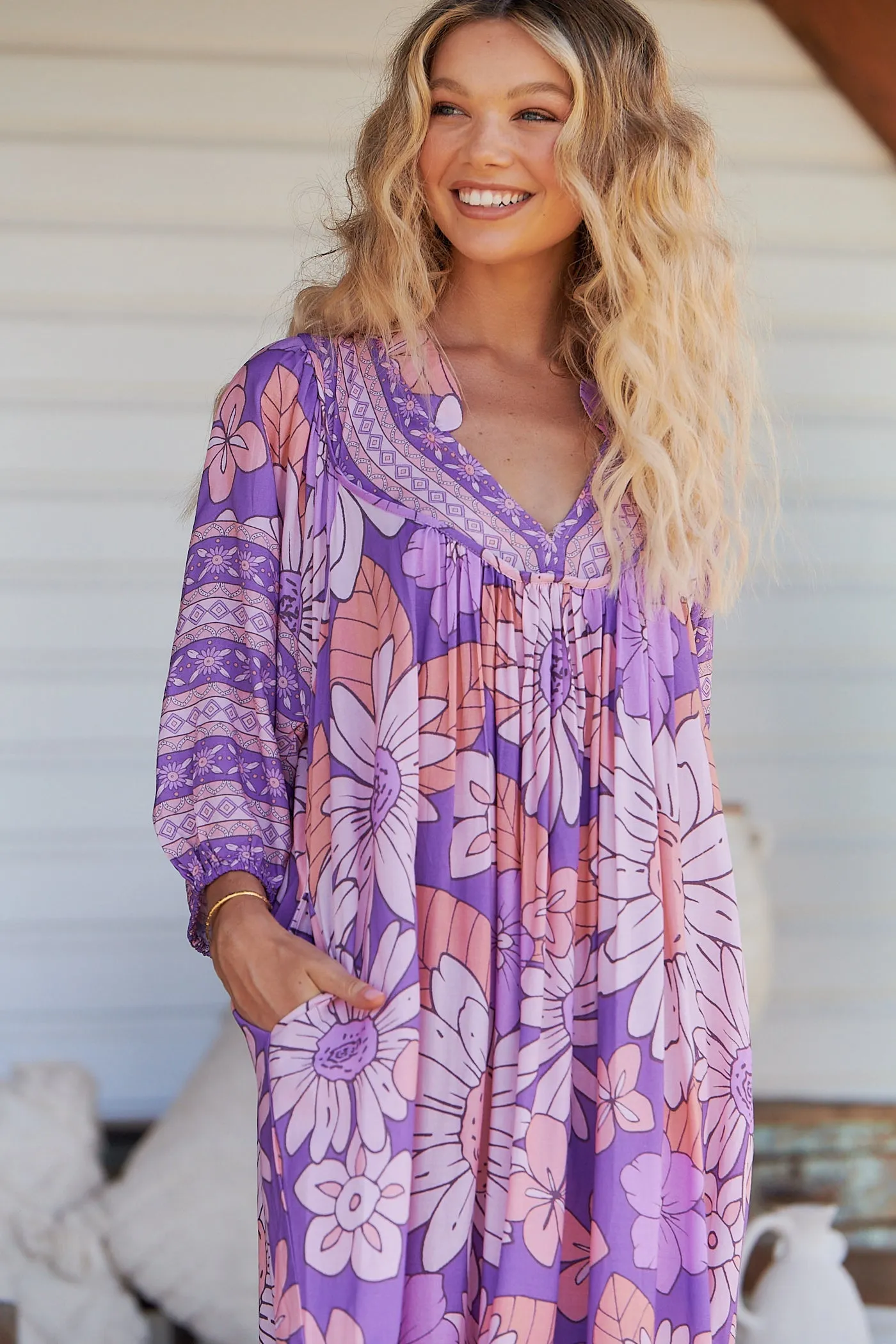 Boheme Midi Dress Purple Rain Print