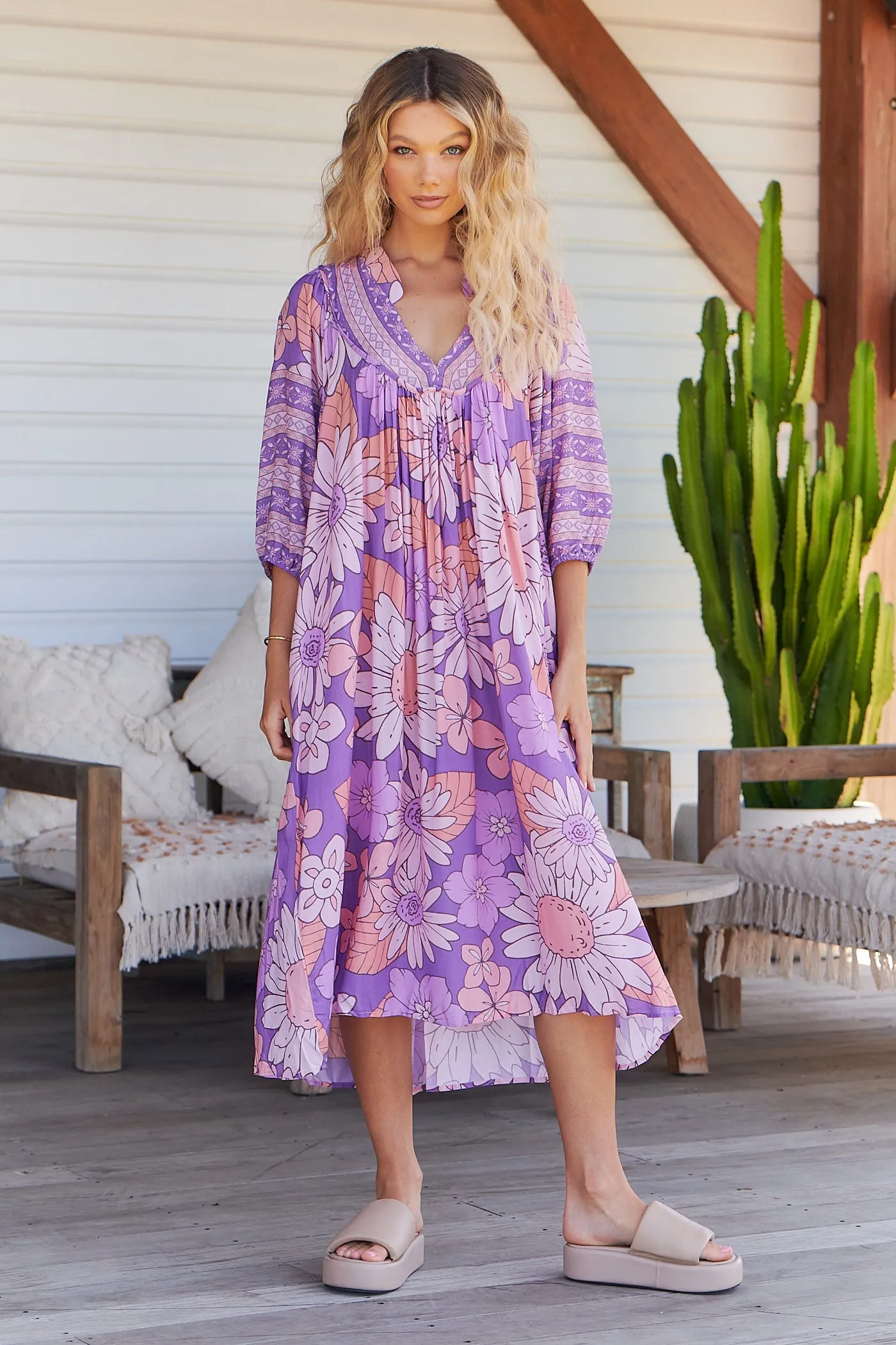 Boheme Midi Dress Purple Rain Print