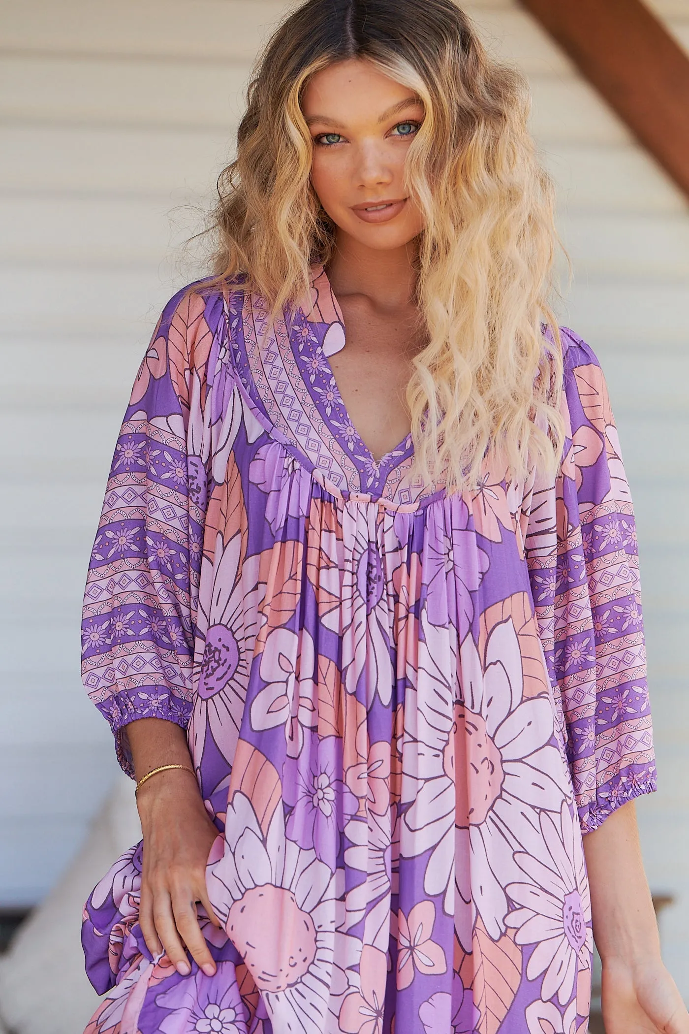 Boheme Midi Dress Purple Rain Print