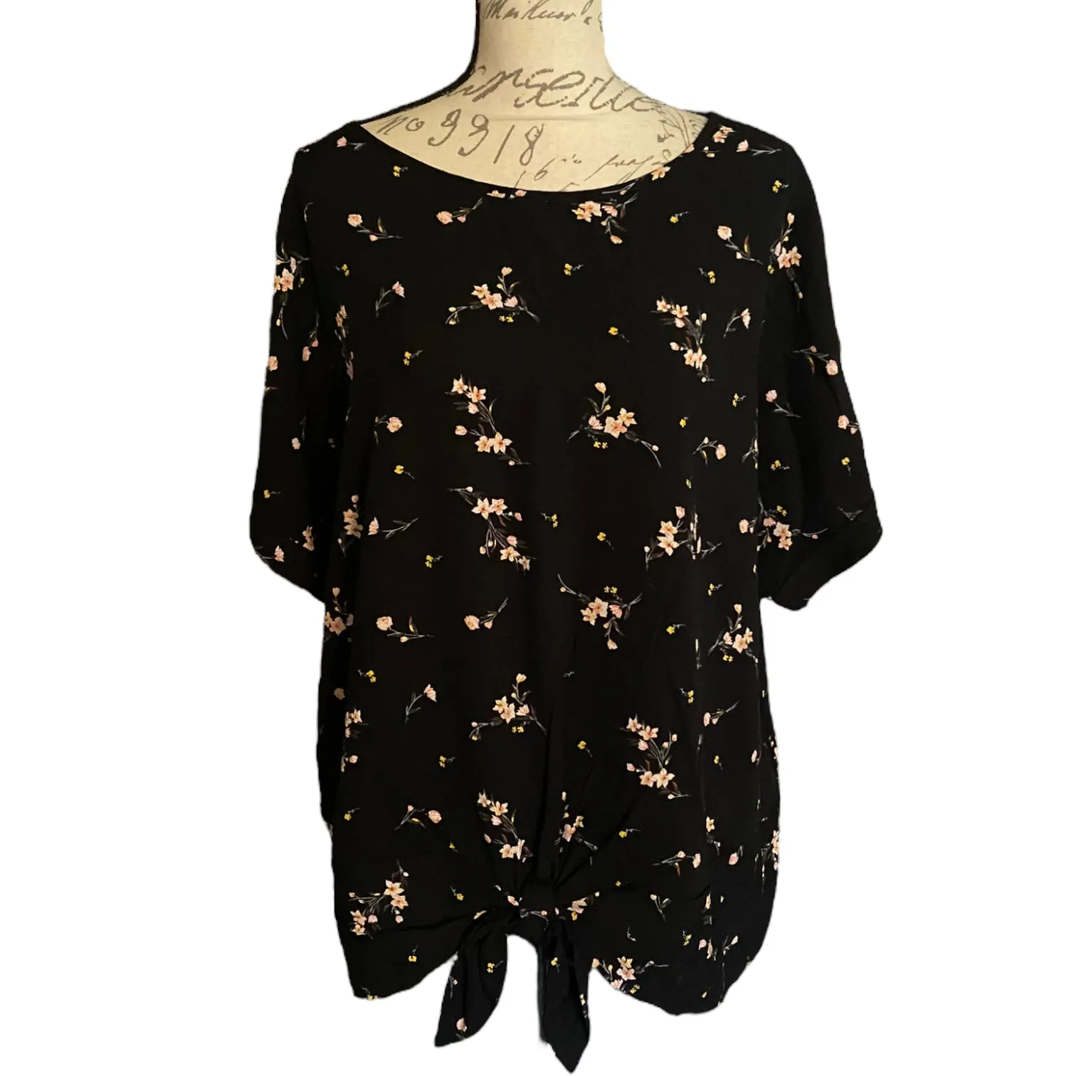 Buffalo David Bitton Black Floral Knotted Front Shirt XX-Large