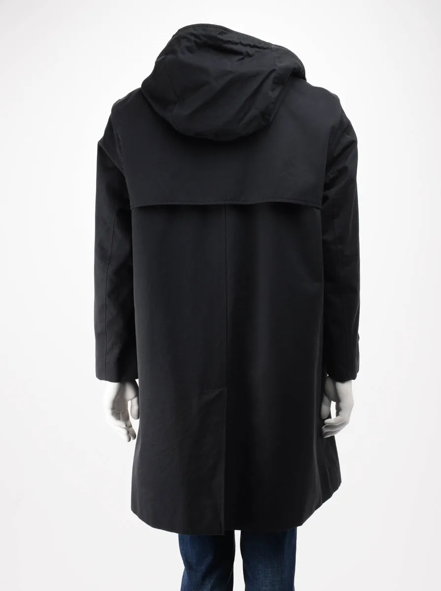 Burberry Black Cotton Single Breasted Hooded Coat IT 52