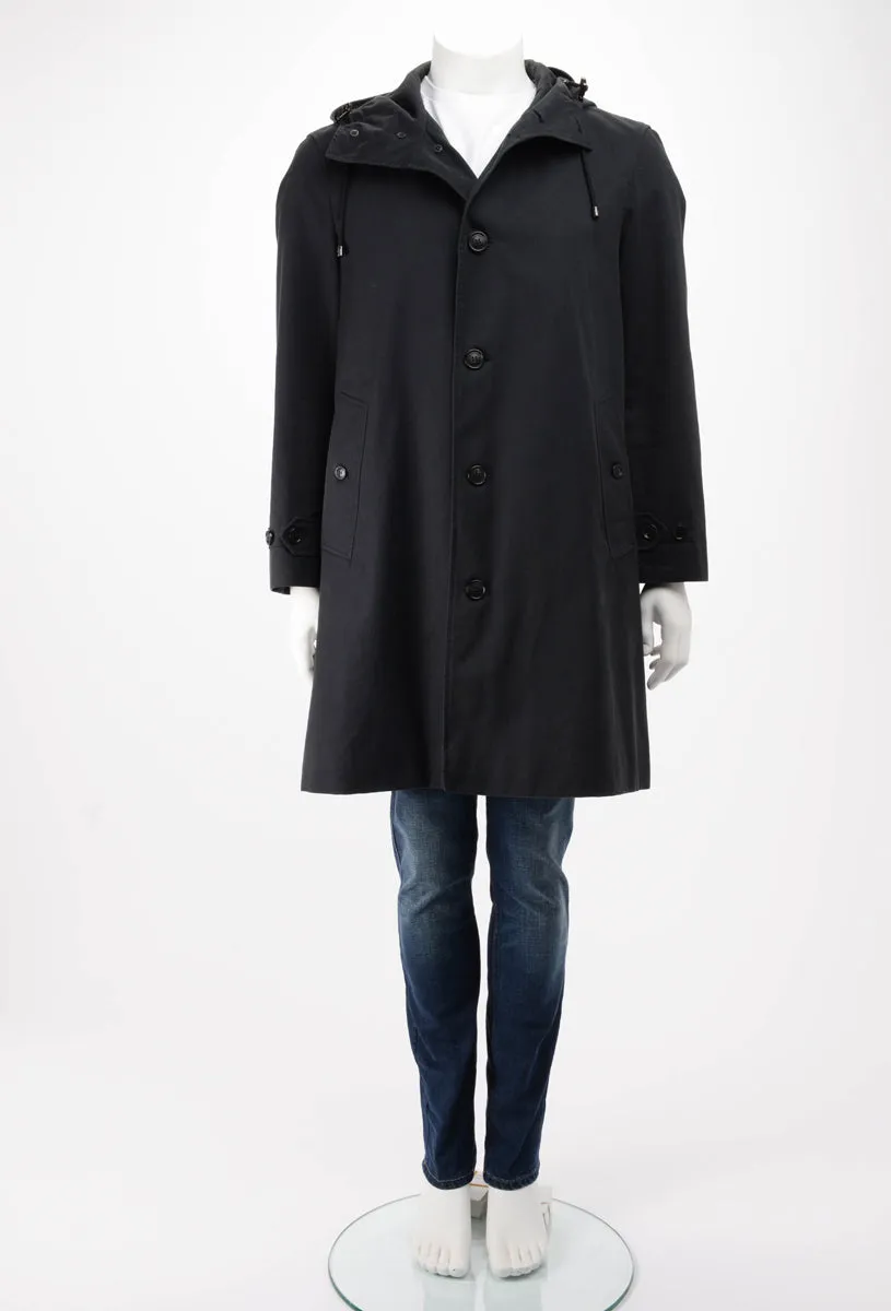 Burberry Black Cotton Single Breasted Hooded Coat IT 52