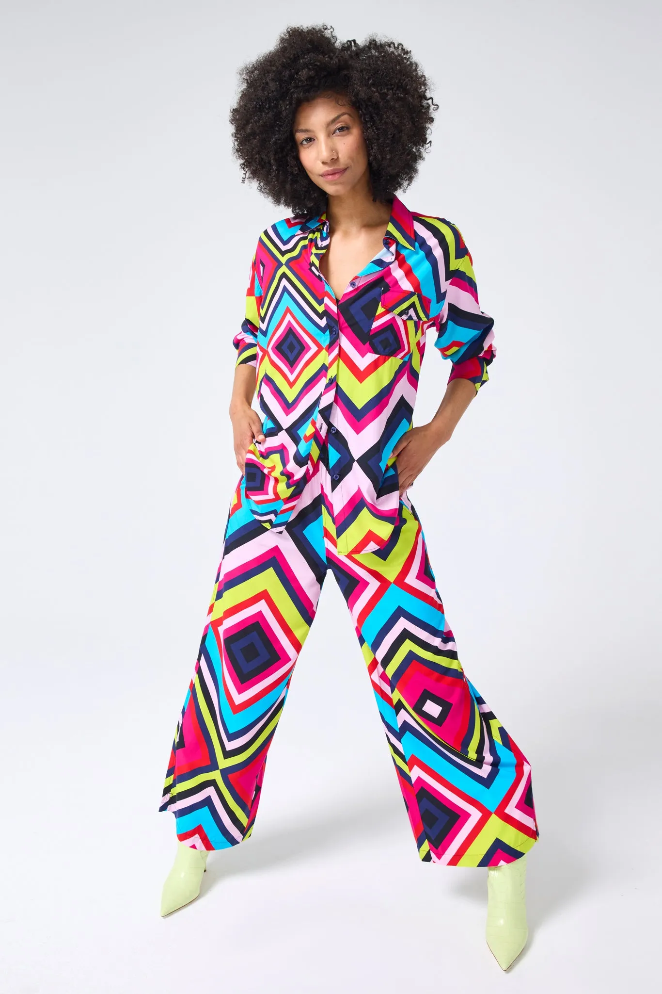 Button Down in Bright Chevron Patchwork