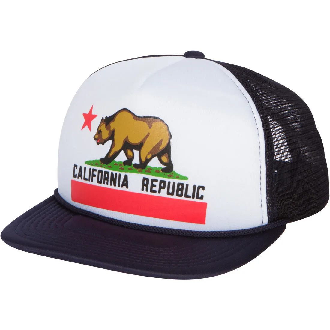 California Republic Flag Flat Bill Snapback Mesh Truckers Cap