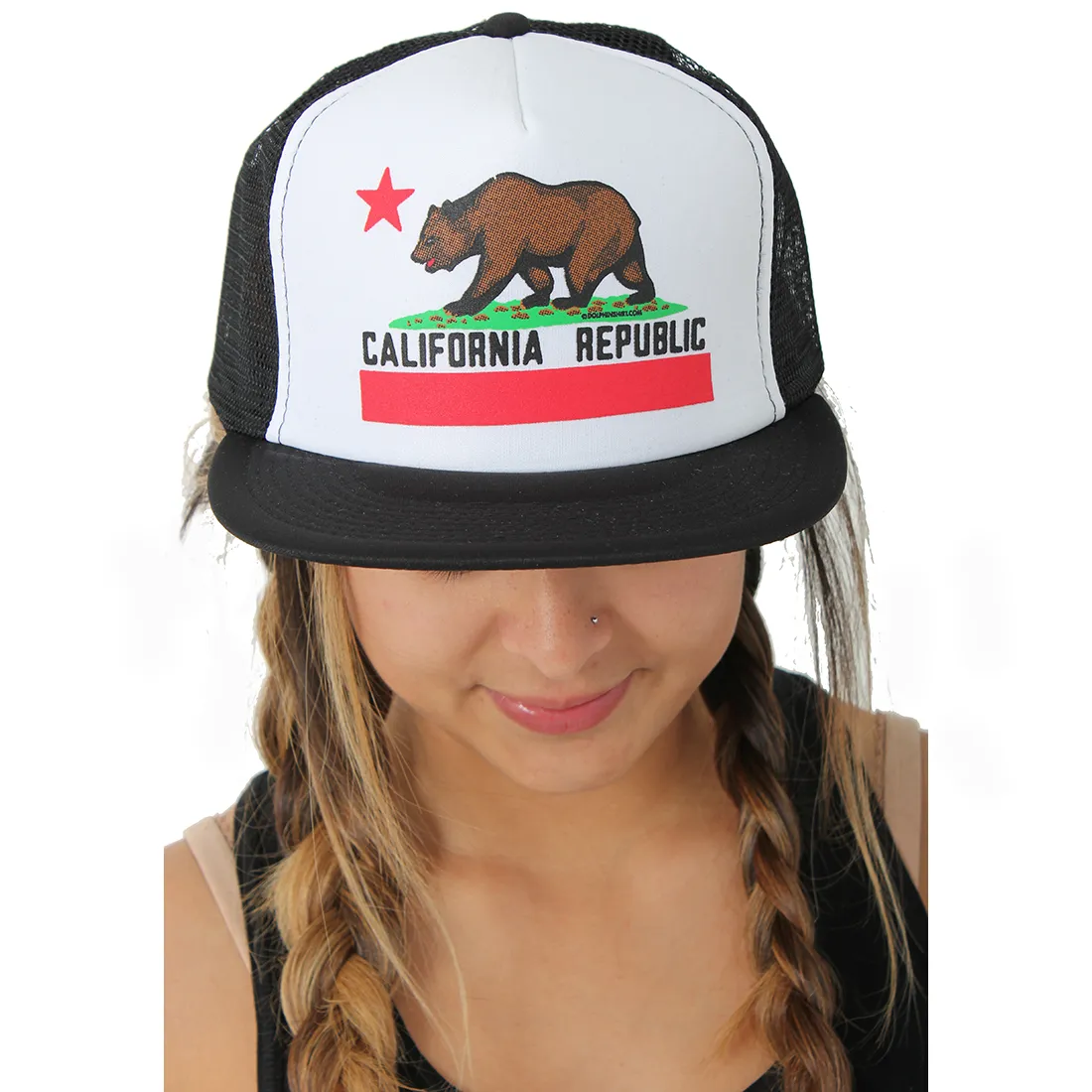 California Republic Flag Flat Bill Snapback Mesh Truckers Cap