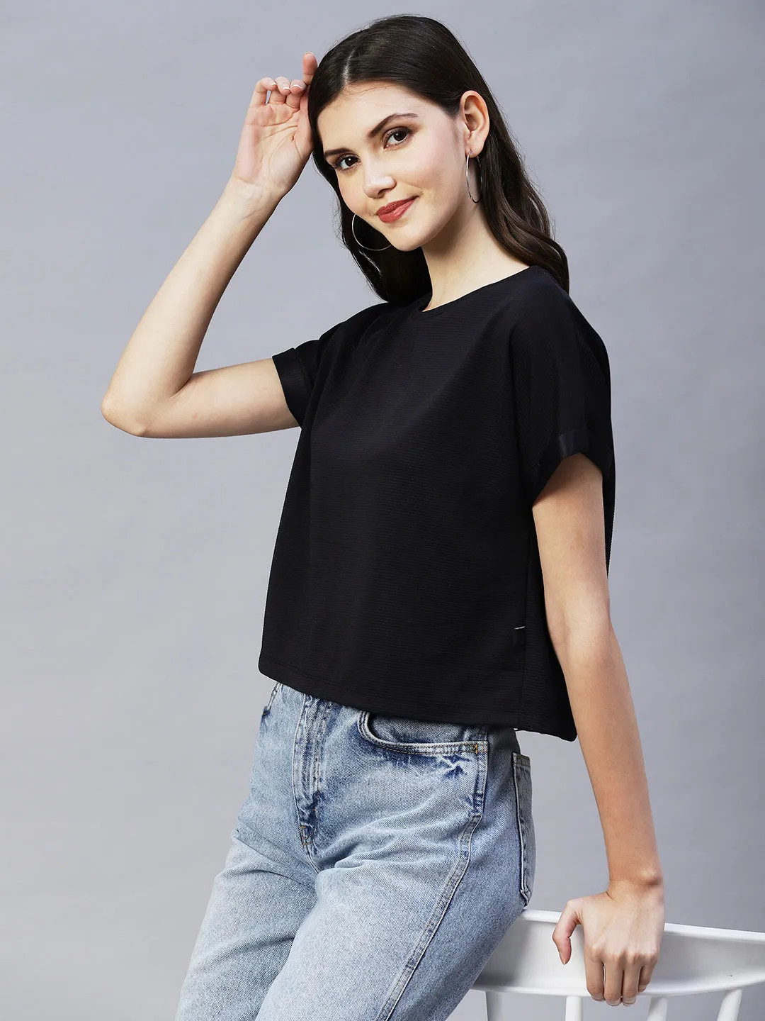 Cap Sleeves Poly Corduroy Crop Top