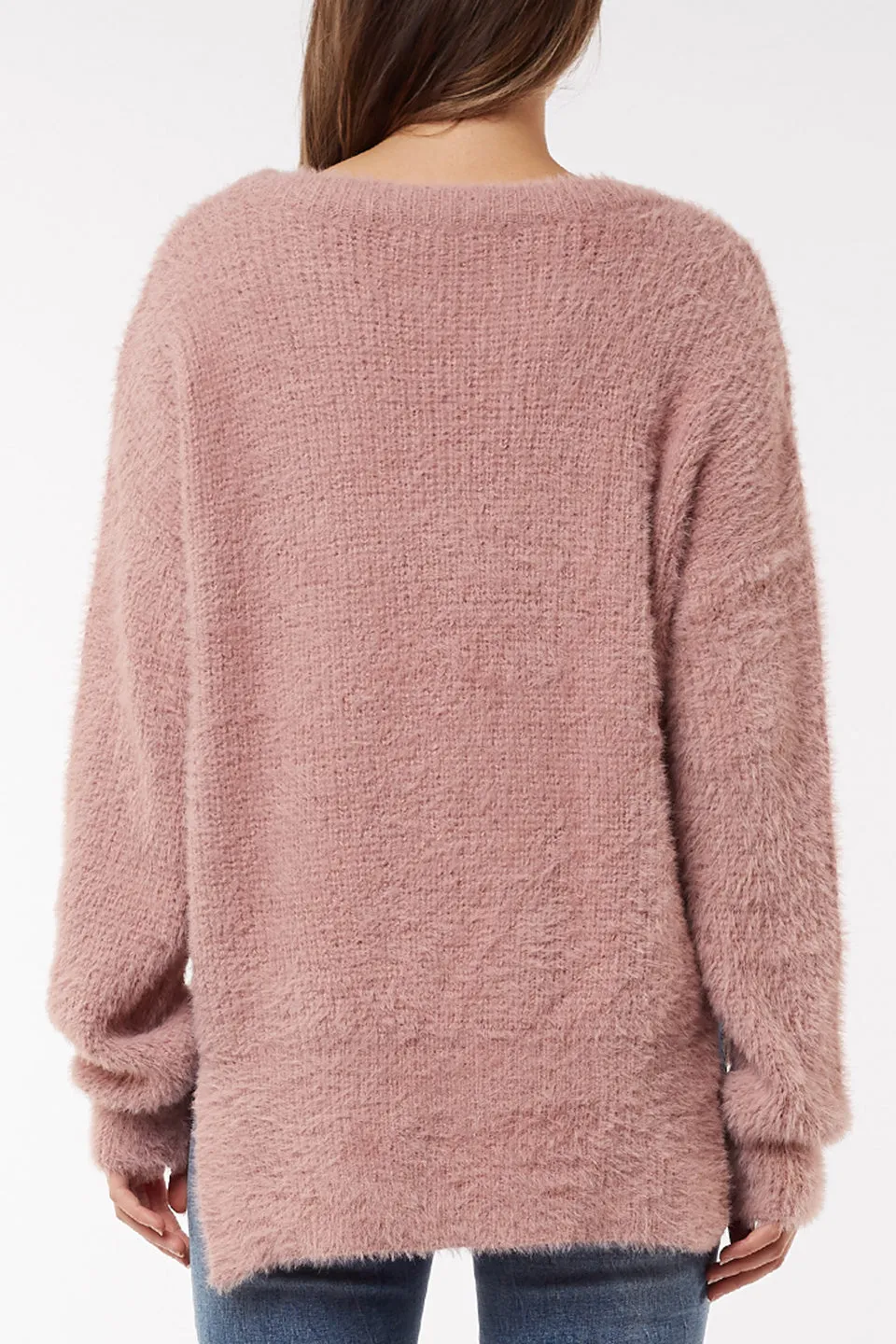 Carly Furry Blush Crew Knit