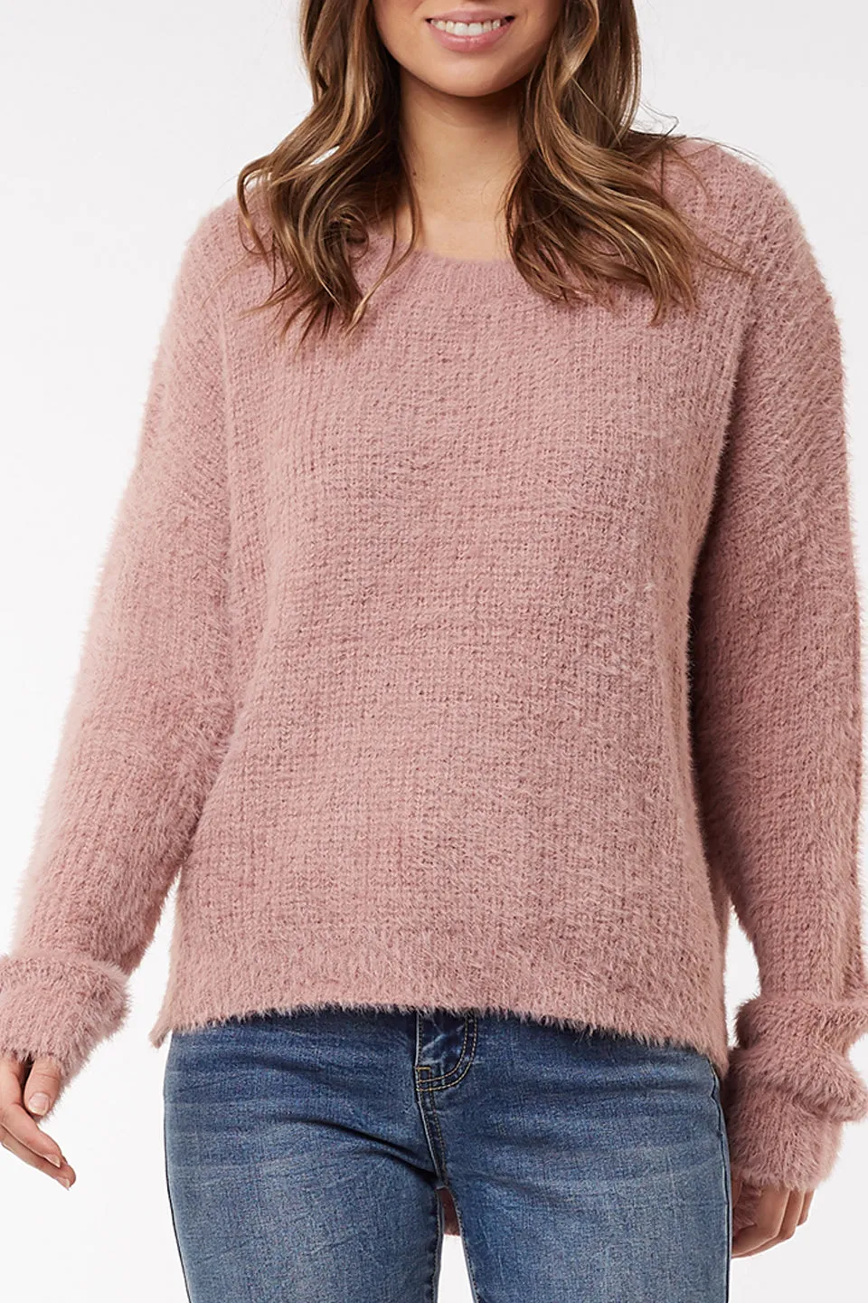 Carly Furry Blush Crew Knit