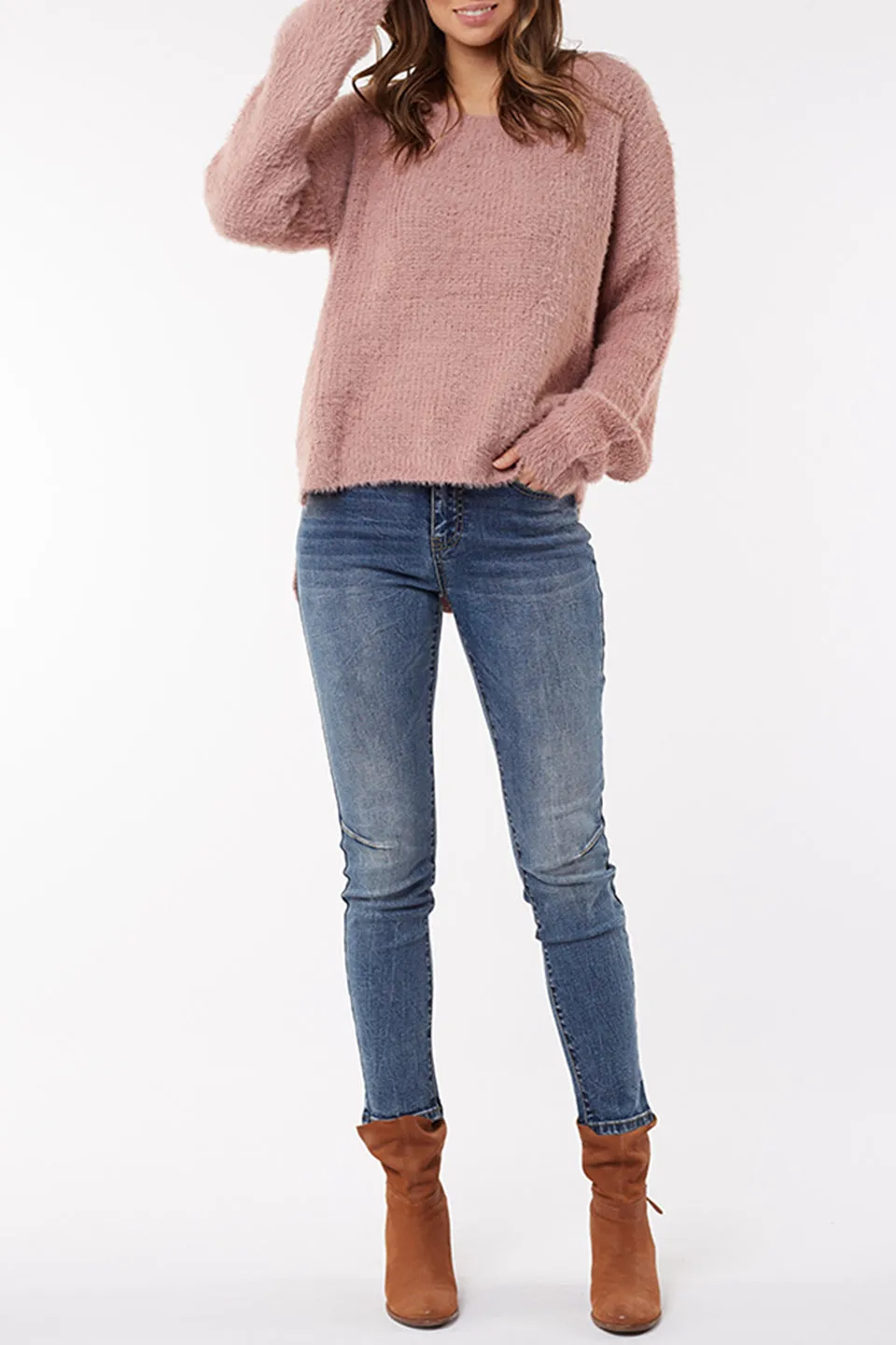 Carly Furry Blush Crew Knit