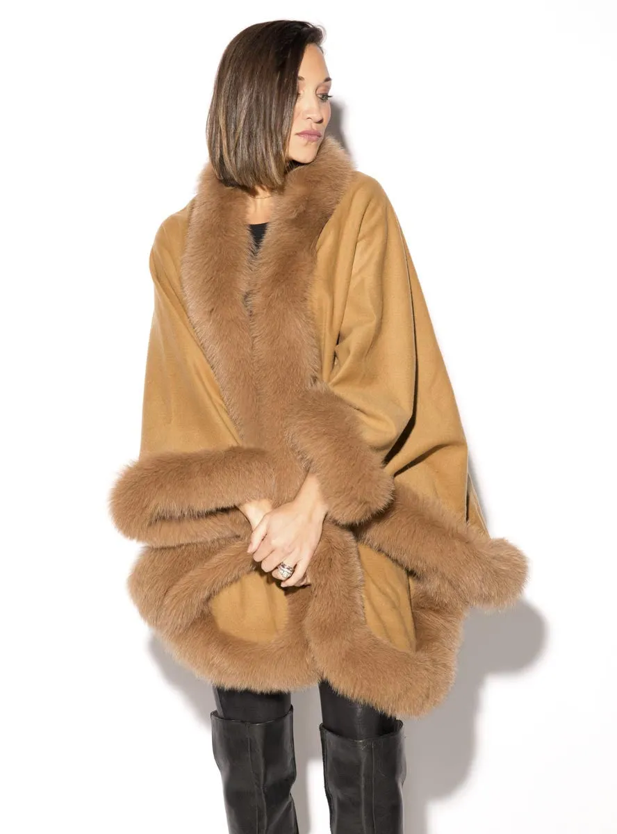 Cashmere Blend Cape with Fox Fur Trim