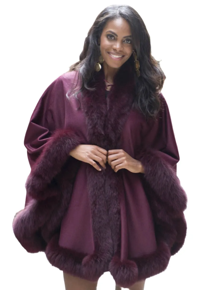 Cashmere Blend Cape with Fox Fur Trim