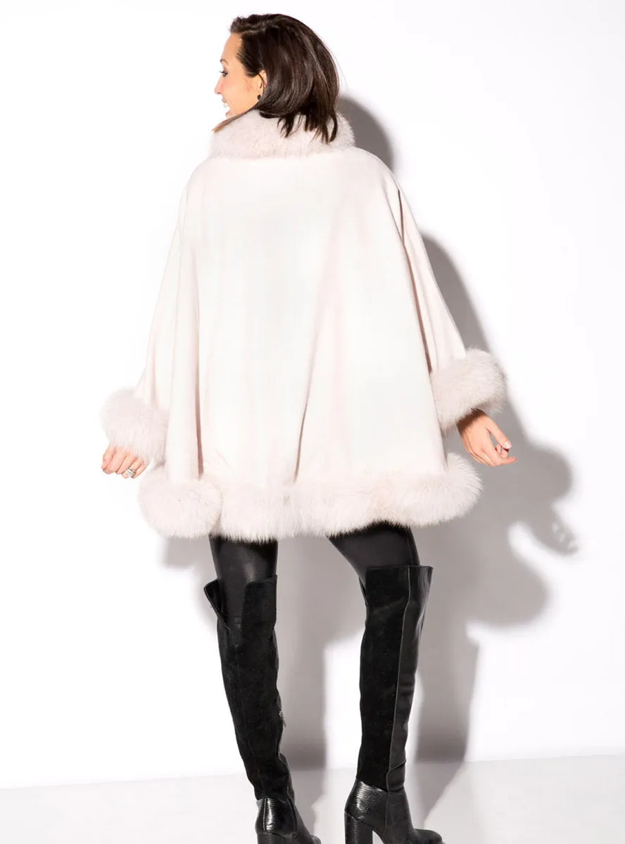 Cashmere Blend Cape with Fox Fur Trim