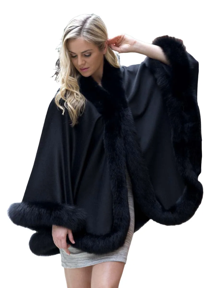 Cashmere Blend Cape with Fox Fur Trim