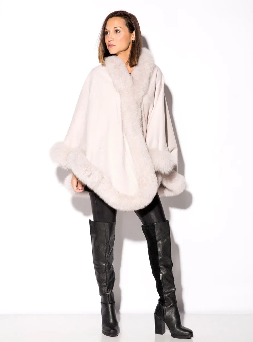 Cashmere Blend Cape with Fox Fur Trim