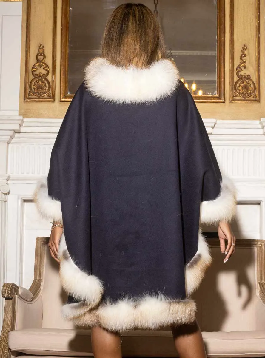 Cashmere Blend Cape with Fox Fur Trim