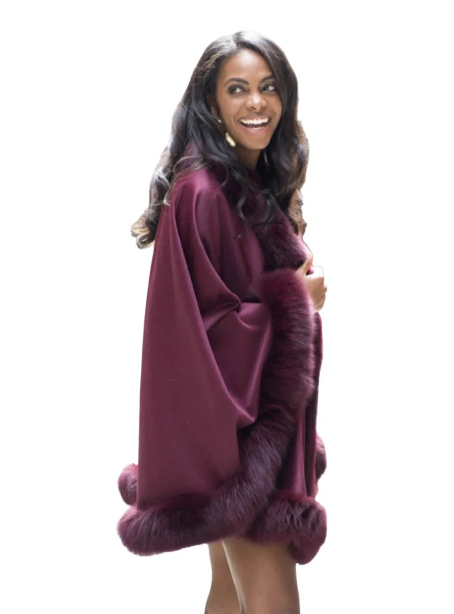 Cashmere Blend Cape with Fox Fur Trim