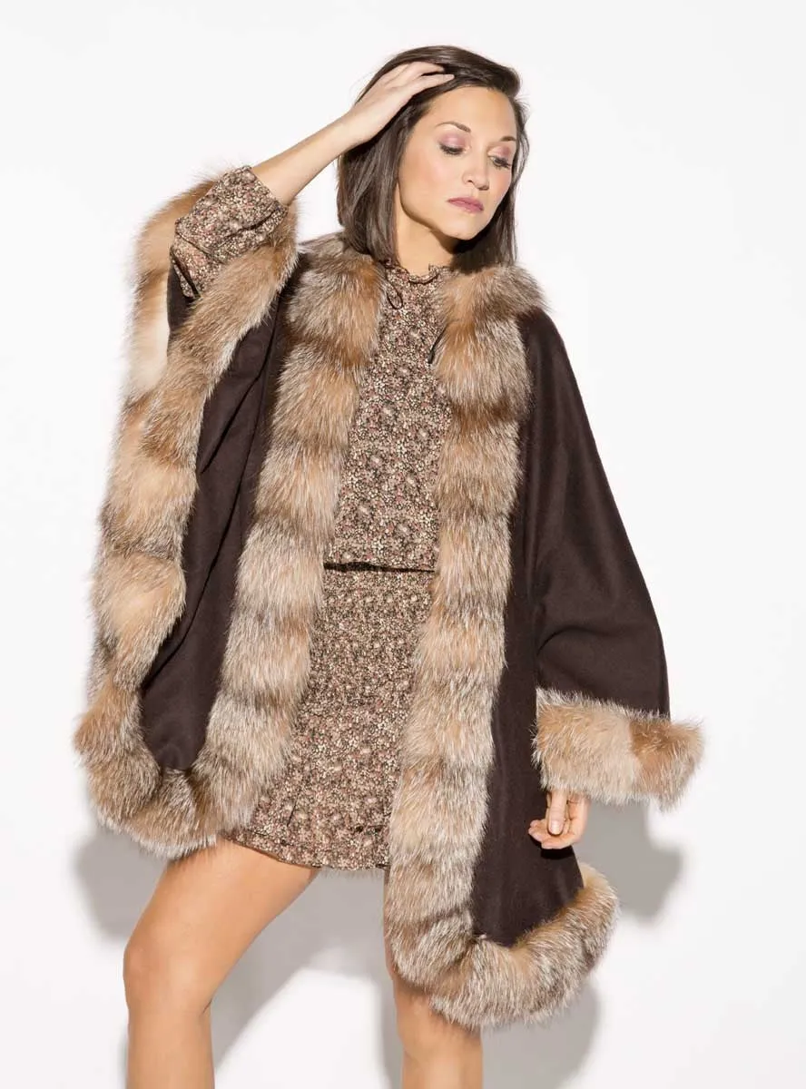 Cashmere Blend Cape with Fox Fur Trim