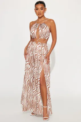 Cassie Cut Out Maxi Dress - Brown/combo