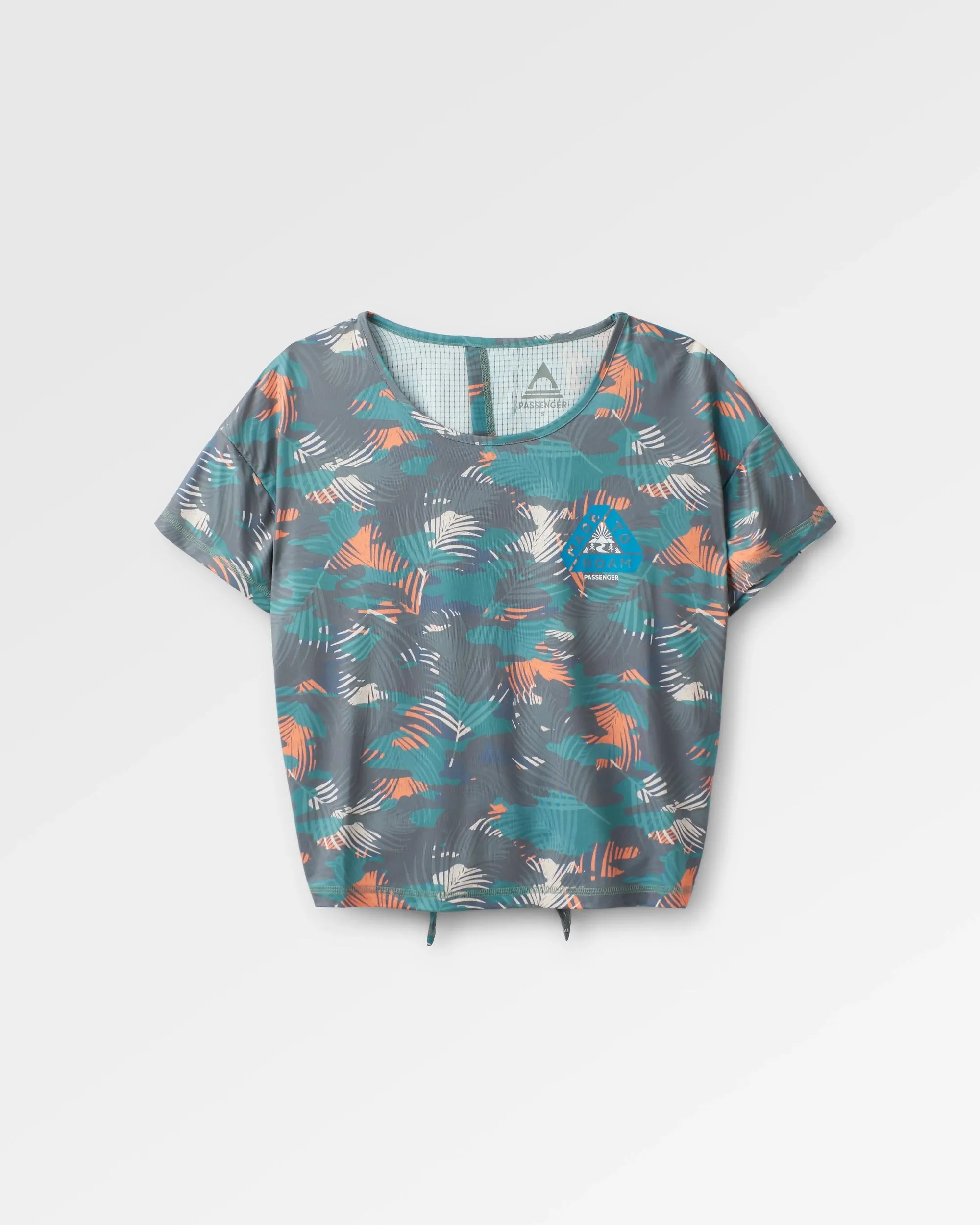 Chakra Tie Back Active Recycled T-Shirt - Palm Camo Deep Sea