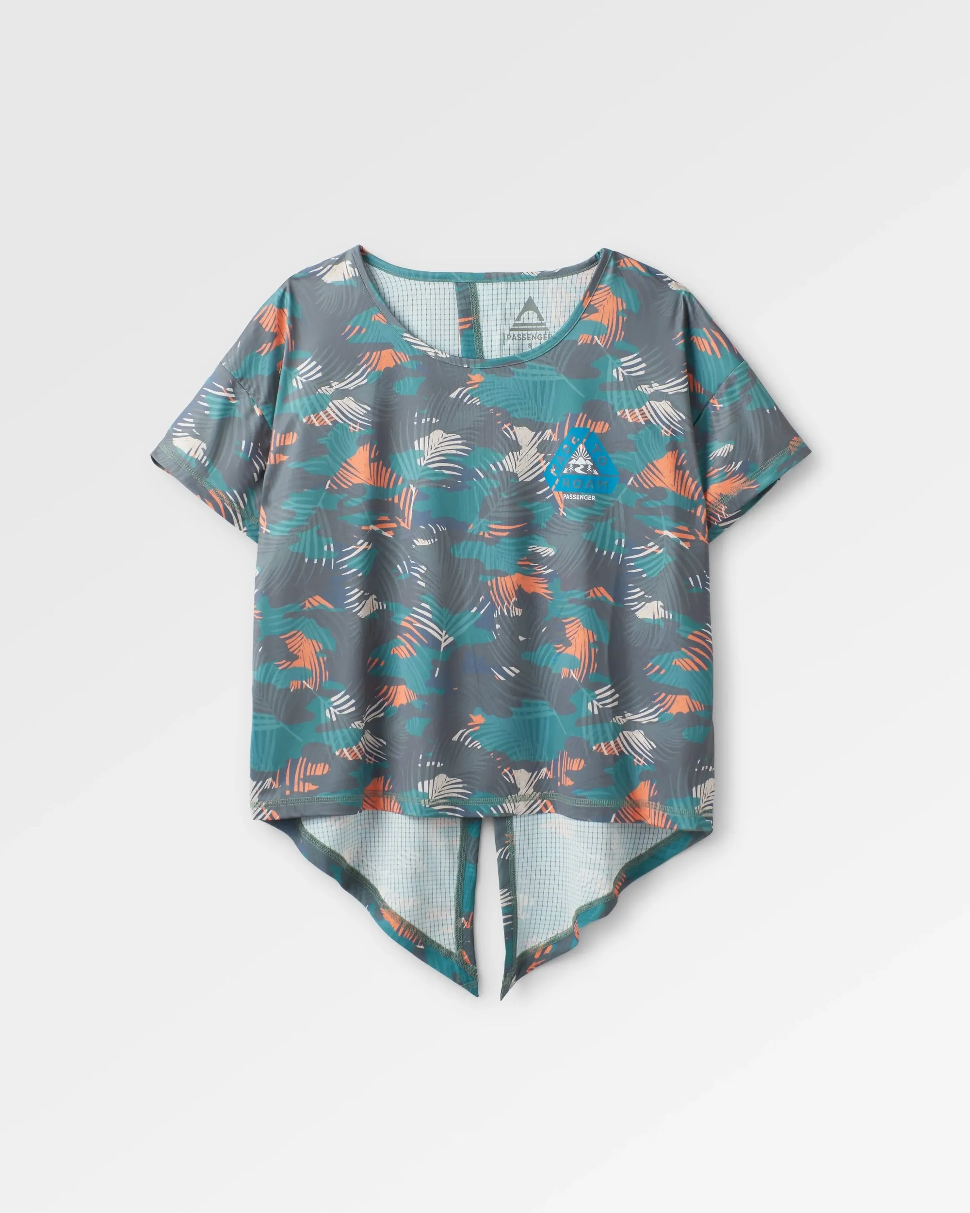 Chakra Tie Back Active Recycled T-Shirt - Palm Camo Deep Sea