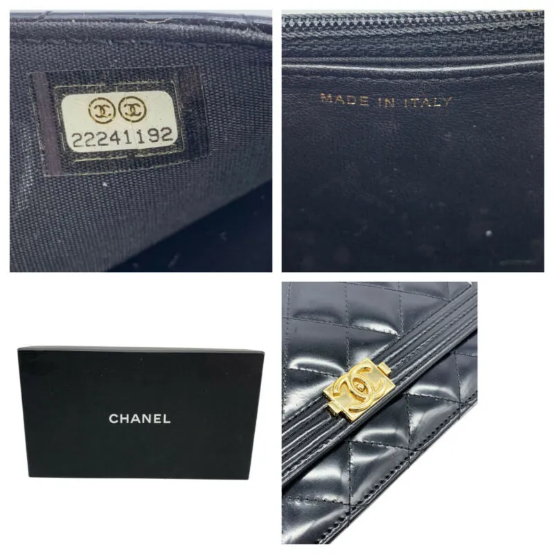 Chanel Boy Wallet On A Chain Black Patent Leather Cross Body Bag $2750 WOC