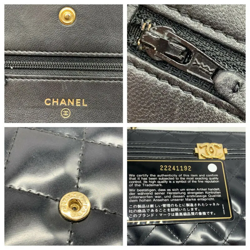 Chanel Boy Wallet On A Chain Black Patent Leather Cross Body Bag $2750 WOC