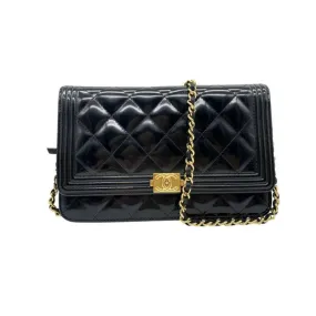 Chanel Boy Wallet On A Chain Black Patent Leather Cross Body Bag $2750 WOC