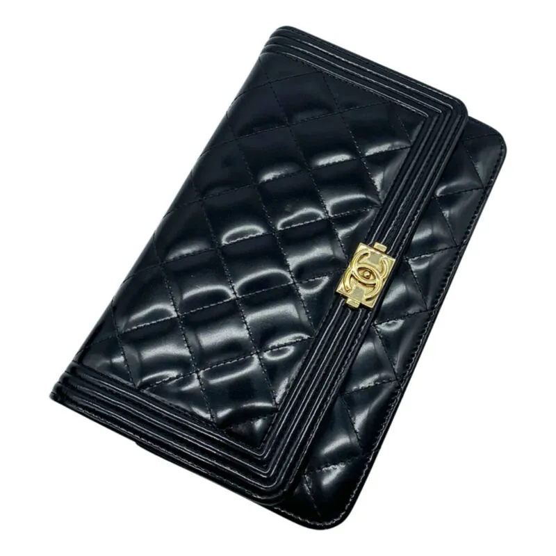 Chanel Boy Wallet On A Chain Black Patent Leather Cross Body Bag $2750 WOC