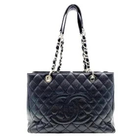 Chanel Shopping Caviar Grand Silver Black Leather Tote