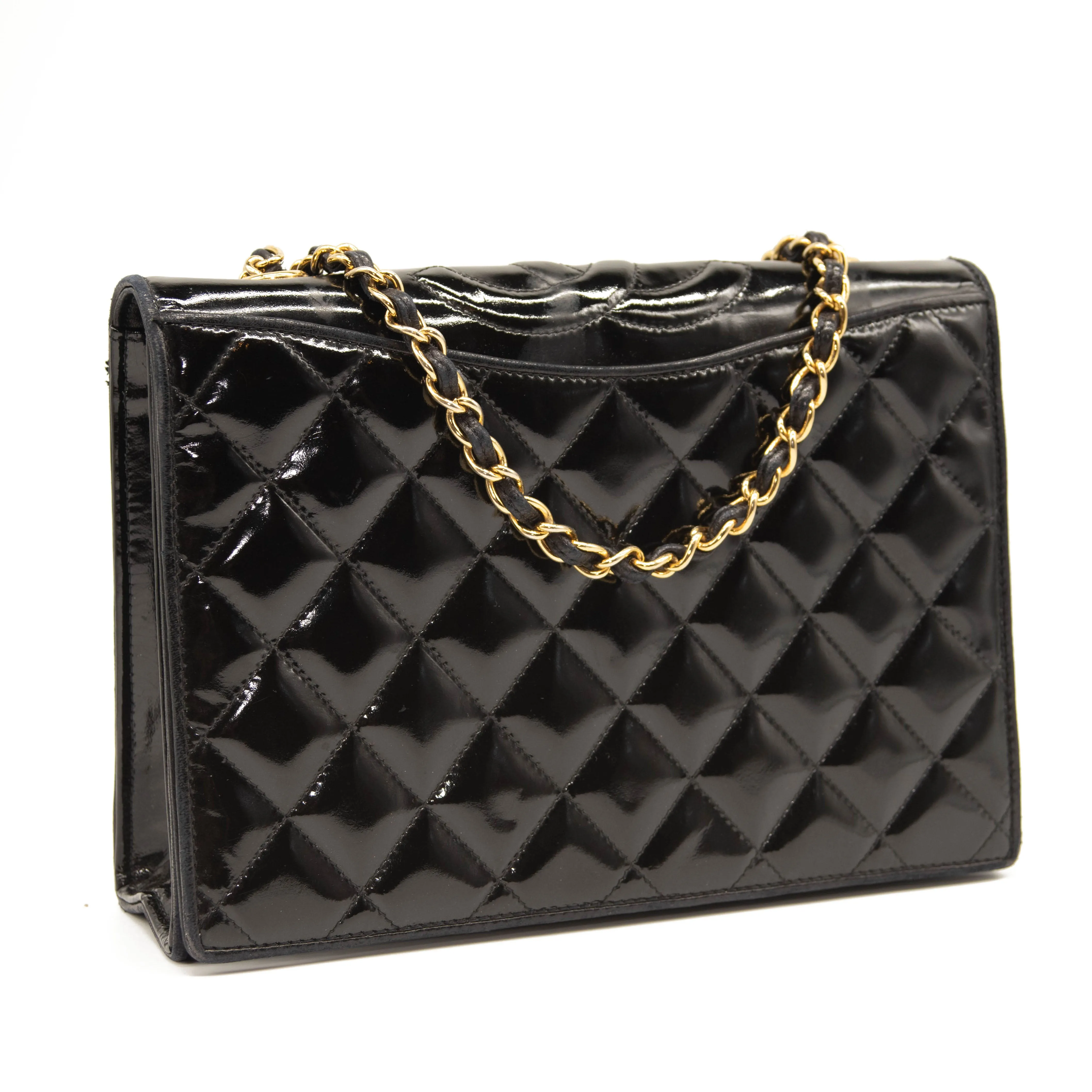 Chanel Top Logo CC Quilted Black Leather Chain Shoulder Bag Flap