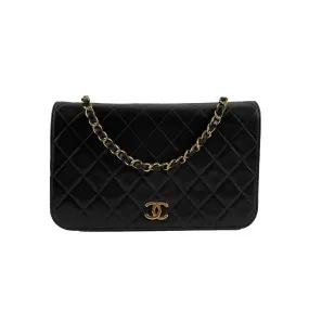 Chanel Vintage Black Quilted Lambskin Small Classic Full Flap Crossbody Bag