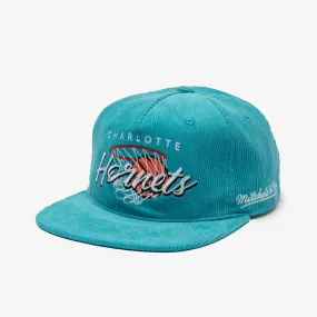 Charlotte Hornets Nothing But Net Corduroy Deadstock Snapback - Teal