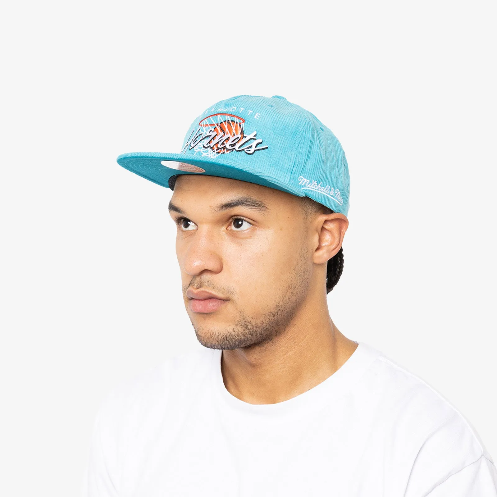 Charlotte Hornets Nothing But Net Corduroy Deadstock Snapback - Teal