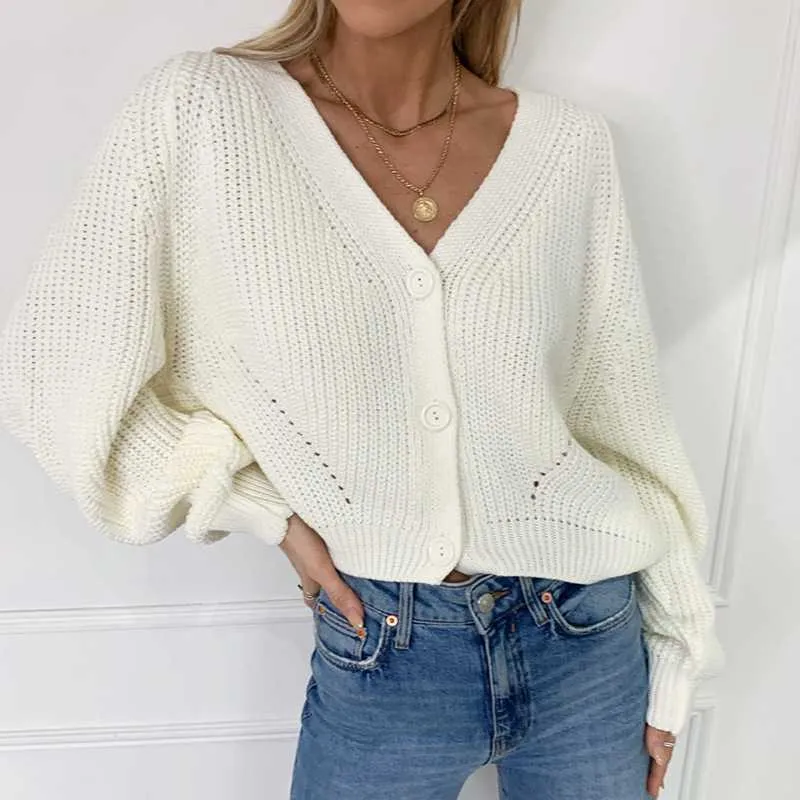 Chunky Oversized Big V Neck Button Up College Sweater For Women