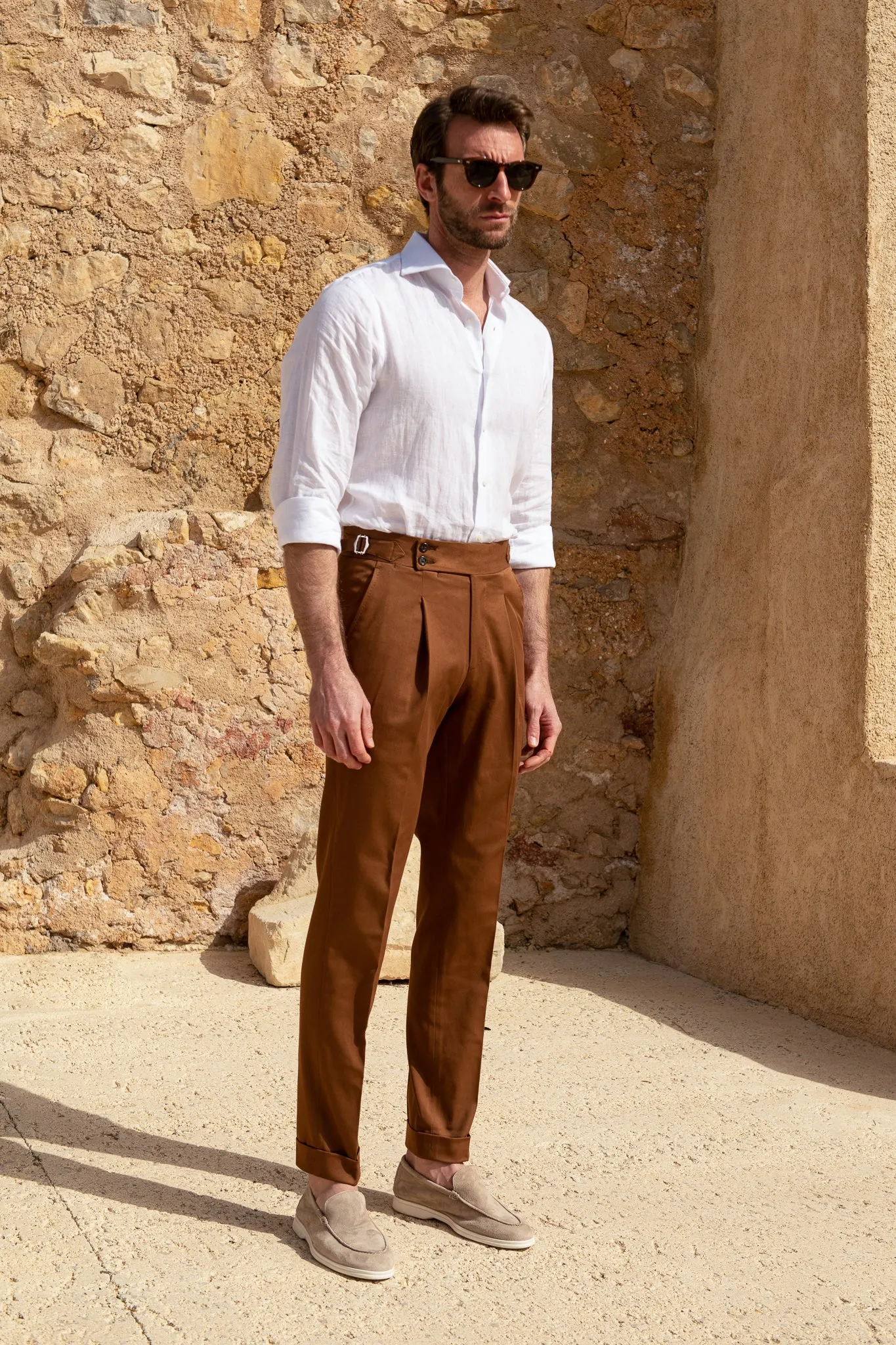 Cognac cotton trousers "Soragna Capsule Collection" - Made in Italy