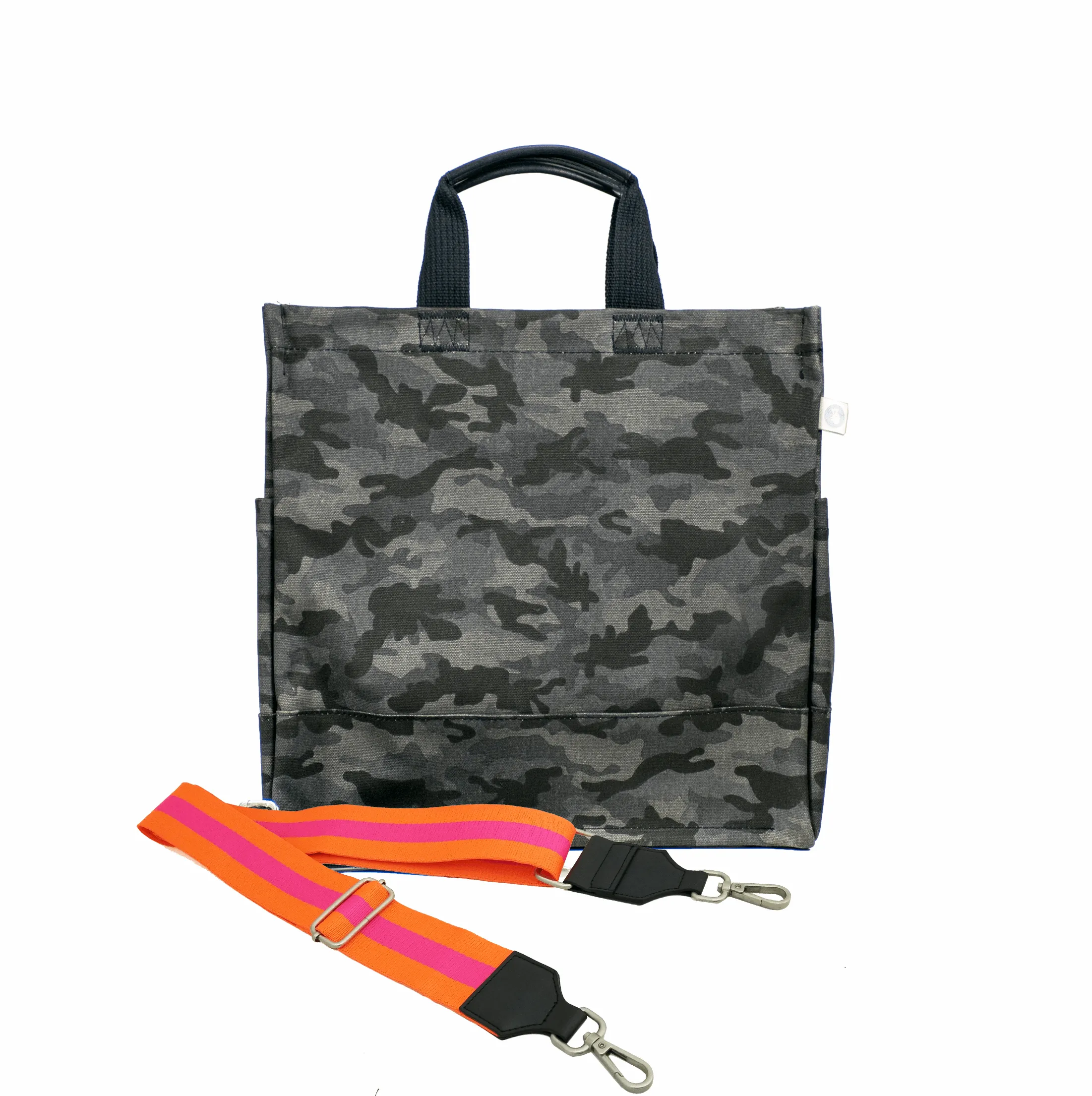 Color Stripes: Black Camo North South Bag with Stripe Strap