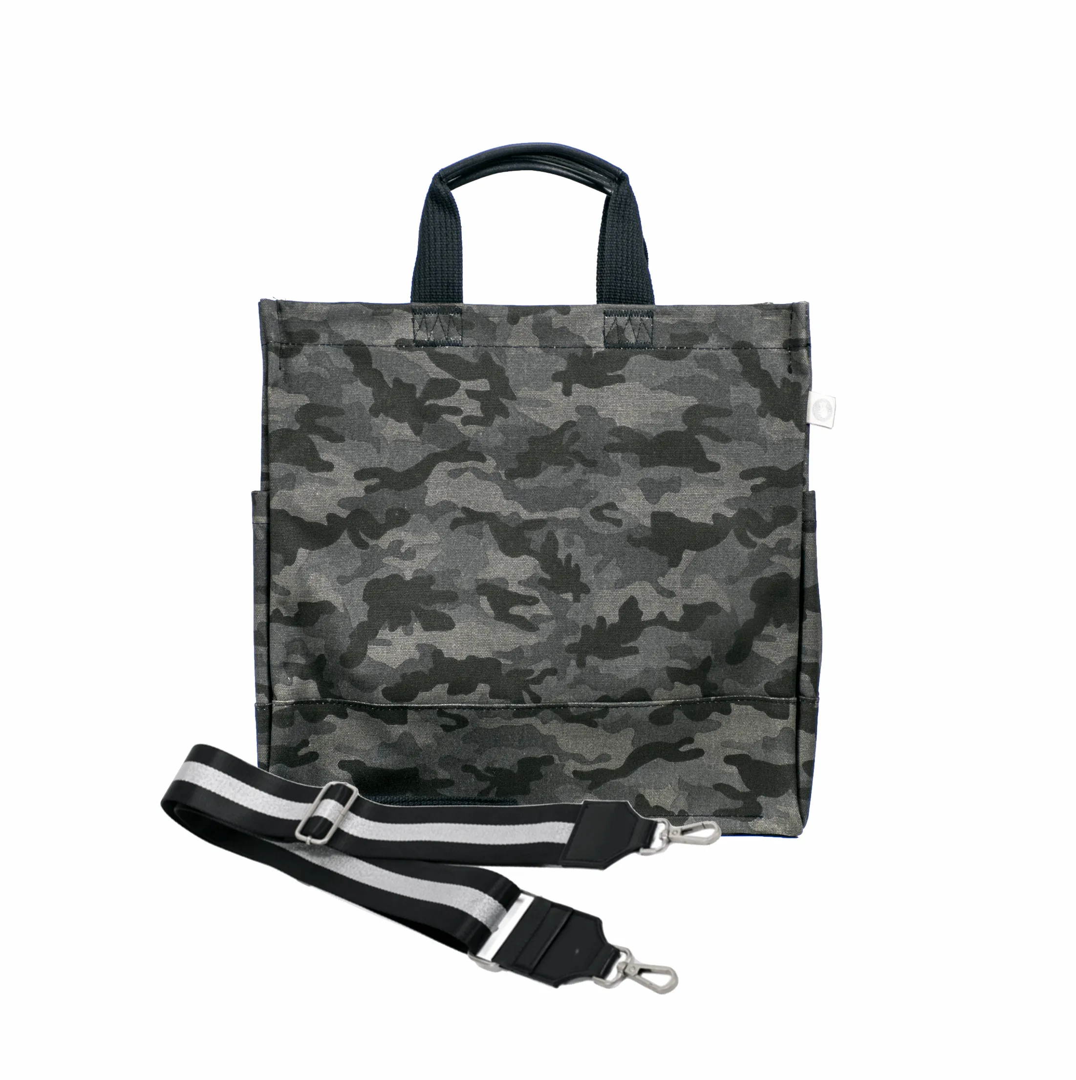 Color Stripes: Black Camo North South Bag with Stripe Strap