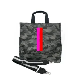 Color Stripes: Black Camo North South Bag with Stripe Strap