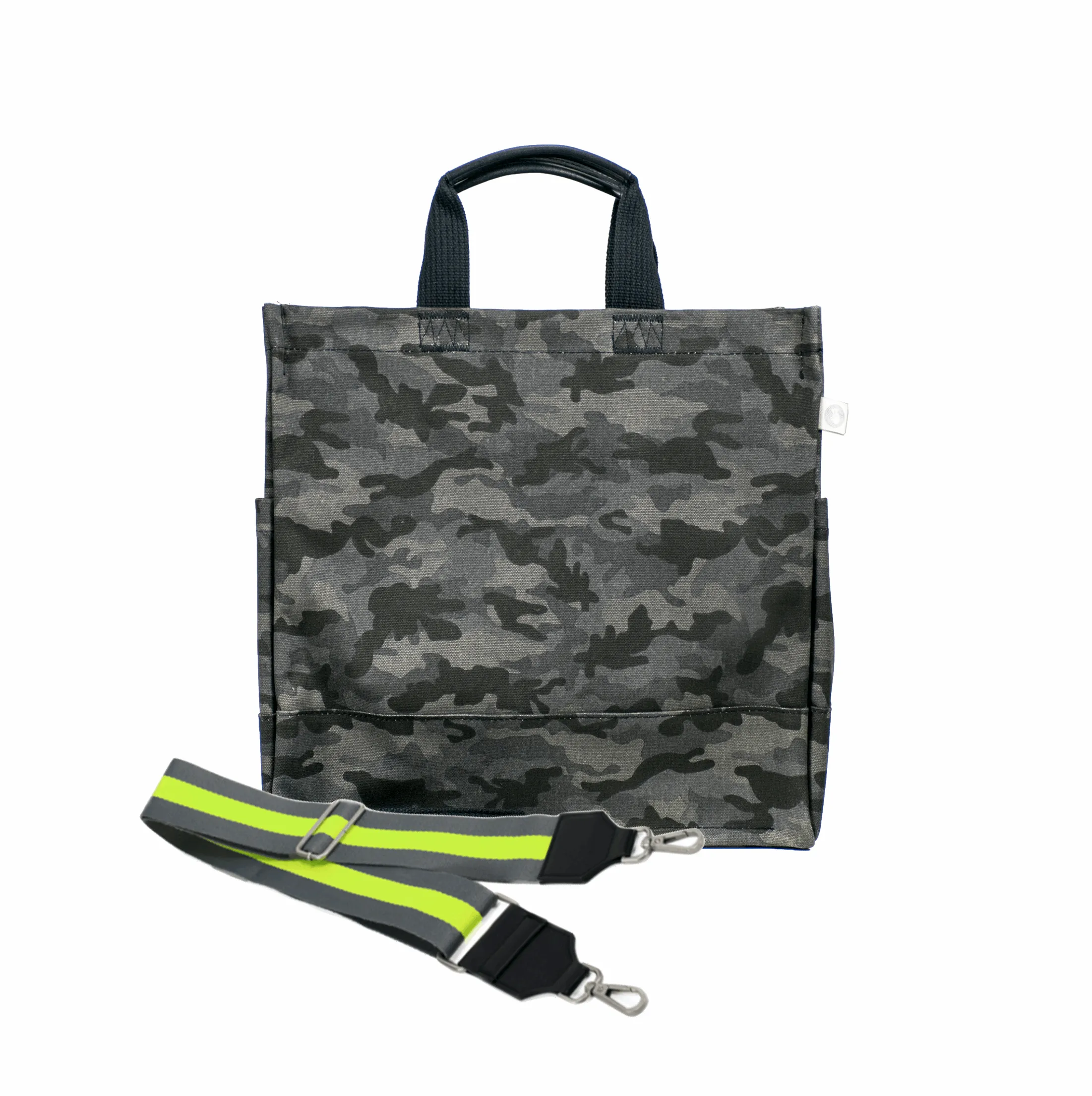 Color Stripes: Black Camo North South Bag with Stripe Strap