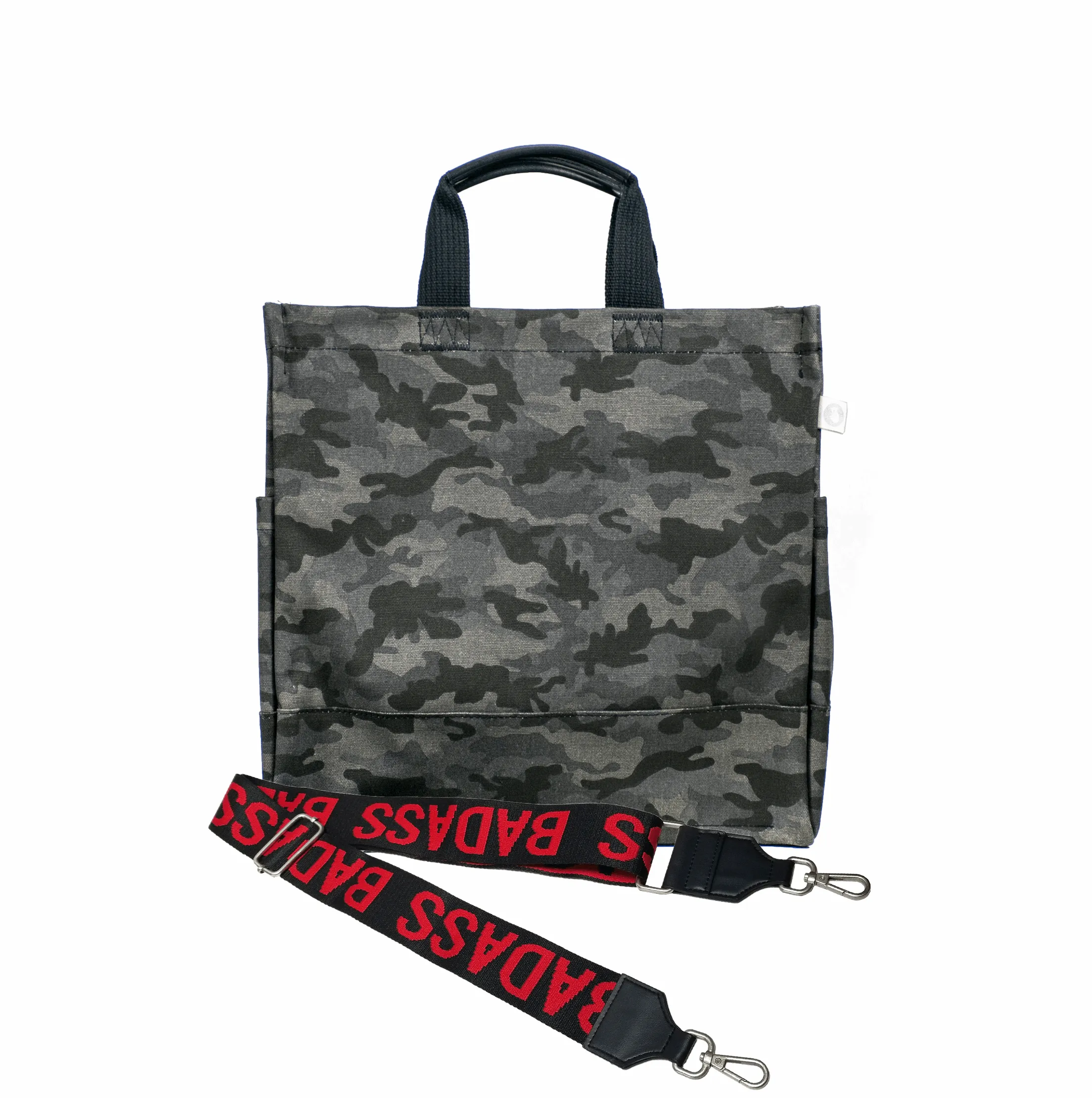 Color Stripes: Black Camo North South Bag with Stripe Strap