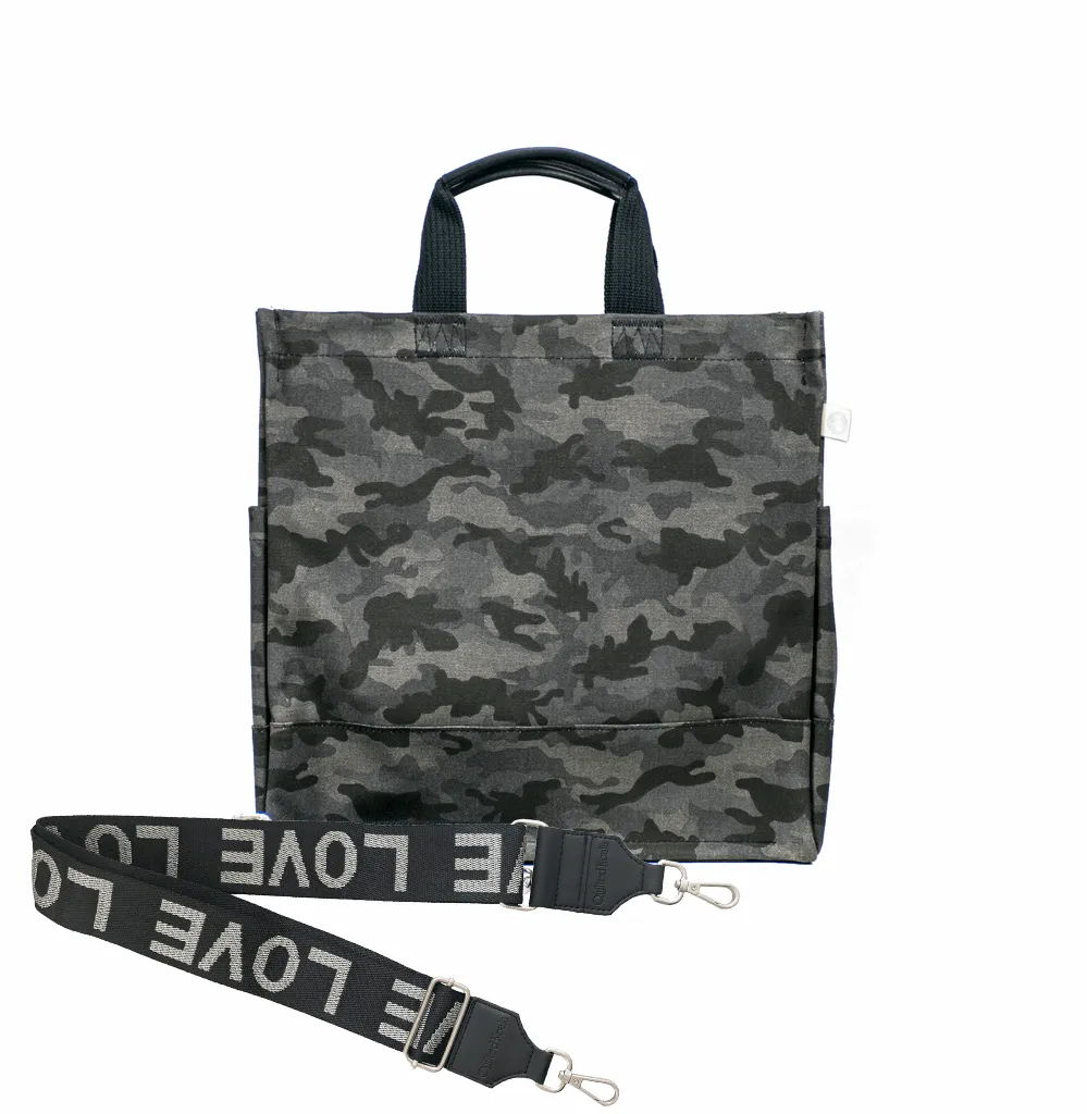 Color Stripes: Black Camo North South Bag with Stripe Strap